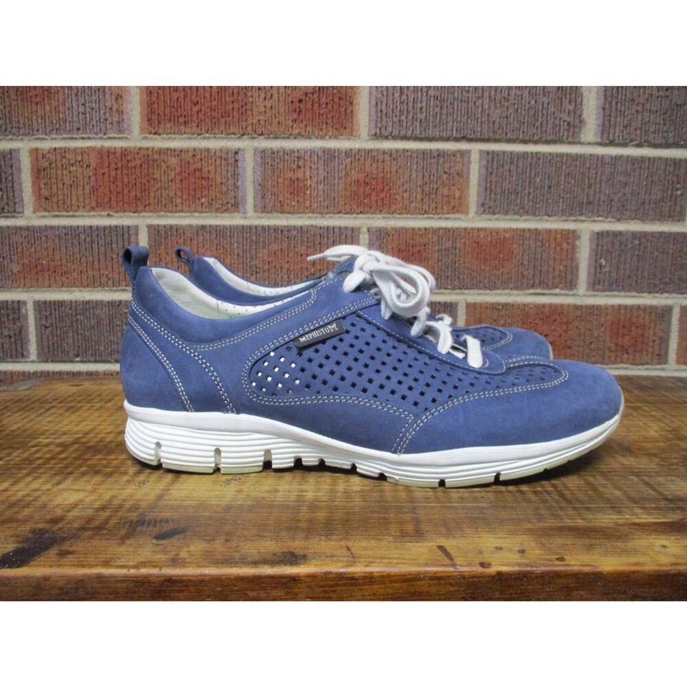 Mephisto Womens Yoana Blue Nubuck Suede Perforated Sneakers Soft Air Size US 8